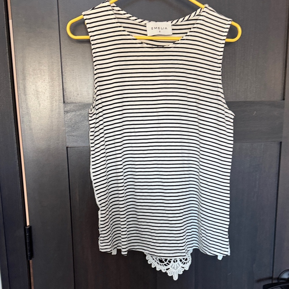 Striped black white  Tank Top- lace back